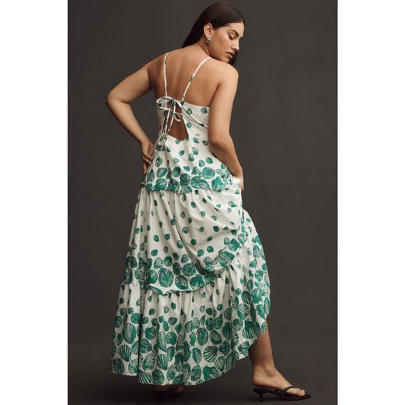NWT Anthropologie Maeve Halter Tiered Maxi Dress $188 SMALL White Green - Picture 7 of 7